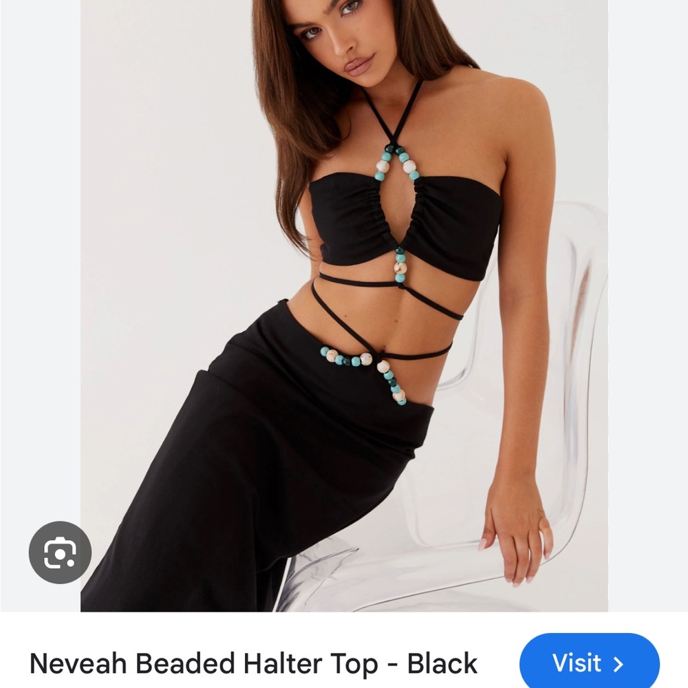 Elegant Black Halter Top + Skirt  with Bead Details
